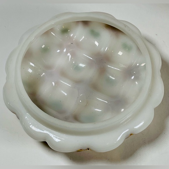 Vintage Charleston Glass Company Tufted Pillow Biscuit Jar; Hand Painted Glass - Picture 3 of 4